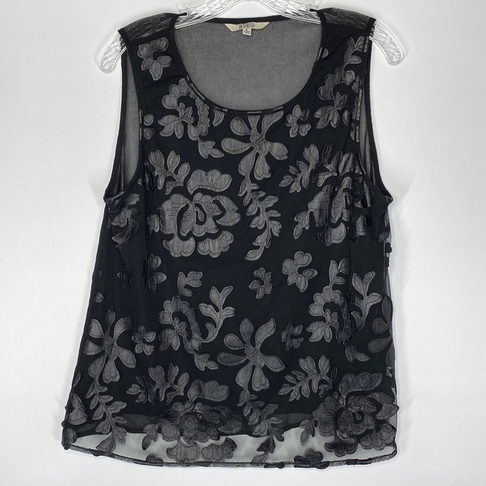 BB Dakota Laser Cut Black Floral Overlay Tank Top Size Large
